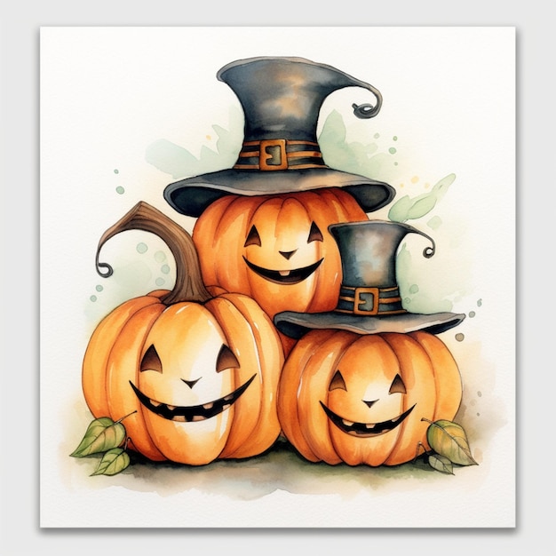 Halloween pumpkin illustration smiling wearing hat