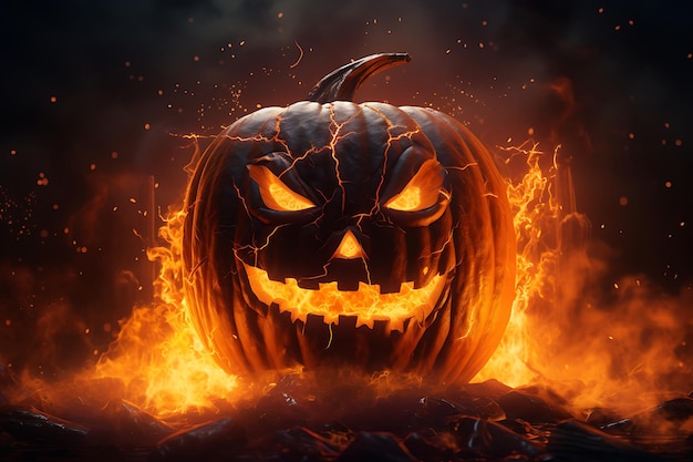 the halloween pumpkin is a fireball that is on fire