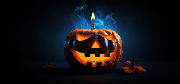 Halloween pumpkin Jacko'Lantern with light on a black background Generative AI