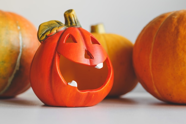 Halloween pumpkin lamp and pumpkins