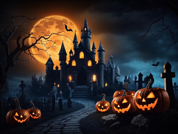 Halloween pumpkin landscape by ai generated