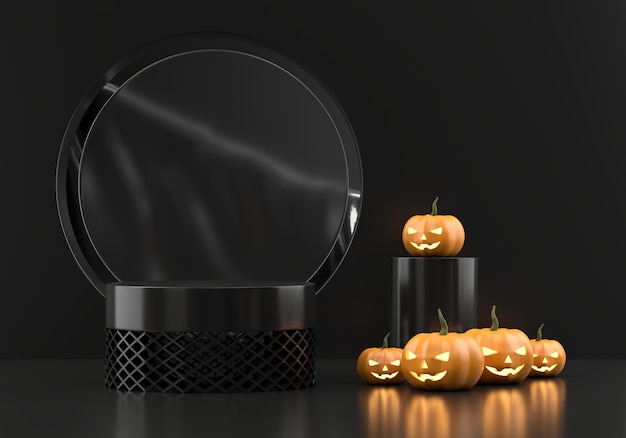 Halloween pumpkin lantern and product display podium 3D rendering