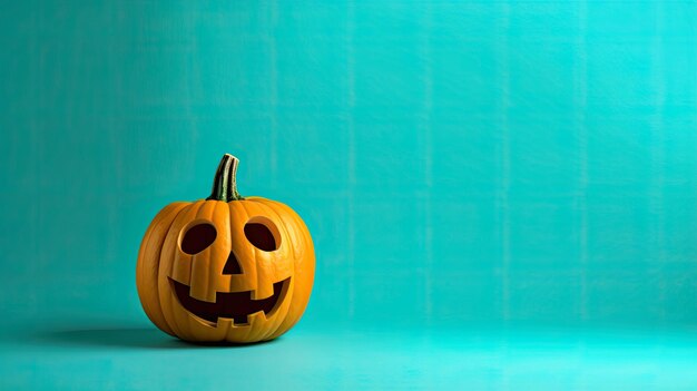 A halloween pumpkin on a light cyan background