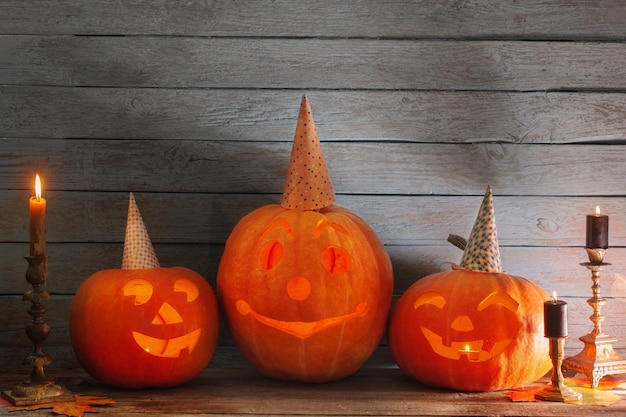 Halloween pumpkin on old wooden background