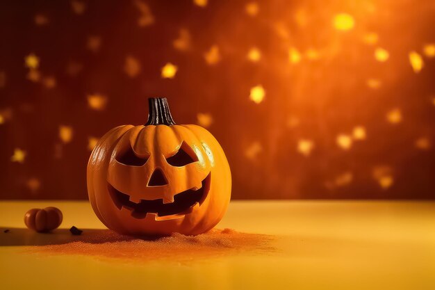 オレンジ色の背景にハロウィーンのカボチャ AI