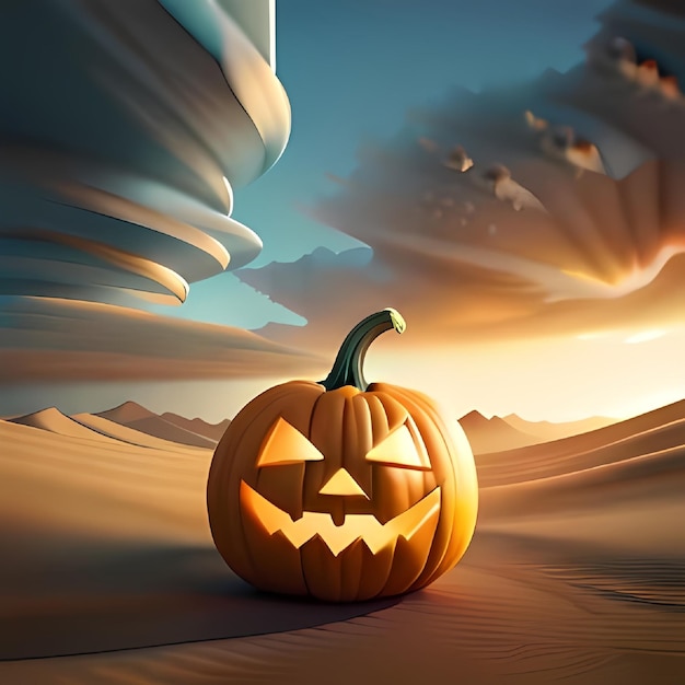 Halloween pumpkin on a planet
