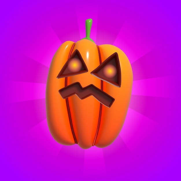 Halloween Pumpkin Realistic 3d Orange Pumpkin with angry face