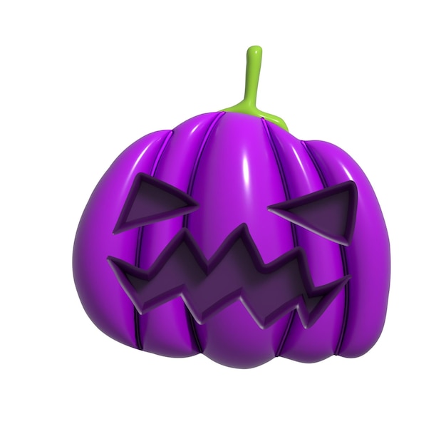 Foto halloween pumpkin realistico pumpkin viola 3d con emozioni felici