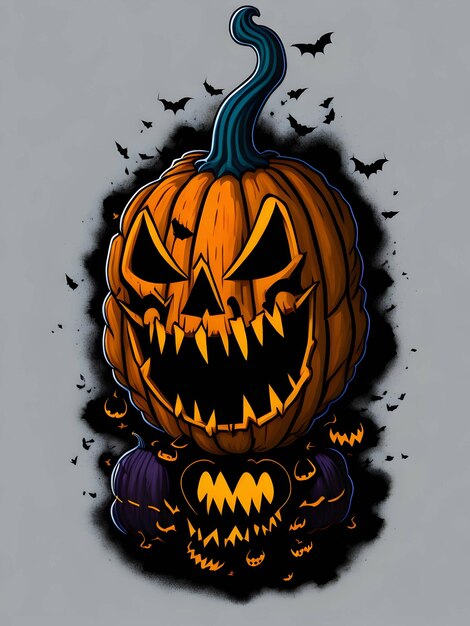 Halloween pumpkin scarecrow horror face ghost theme illustration