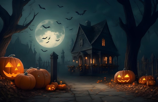 Halloween Pumpkin and Scary Night Background