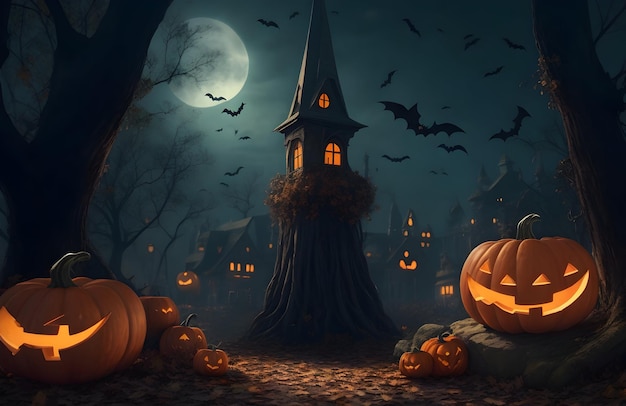 Halloween Pumpkin and Scary Night Background