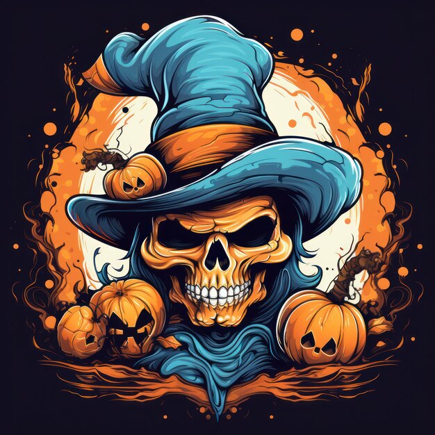 Halloween pumpkin scary skeleton face vector style