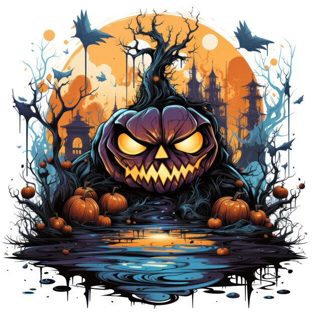 Halloween pumpkin scary skeleton face vector style