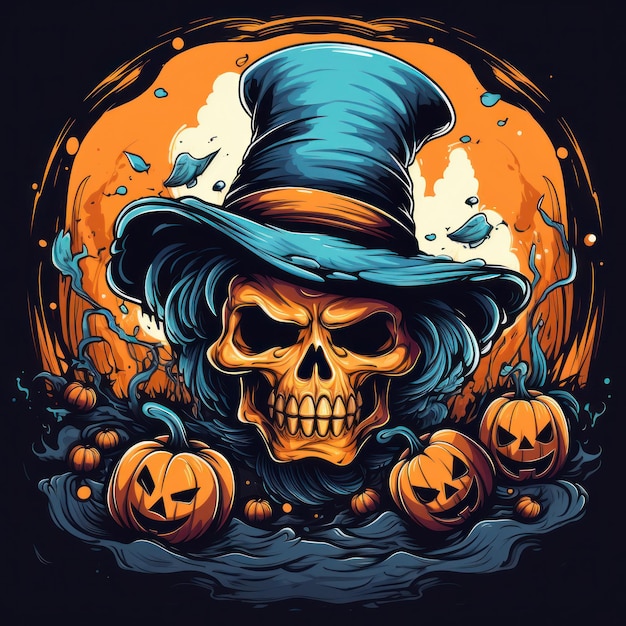 Halloween pumpkin scary skeleton face vector style