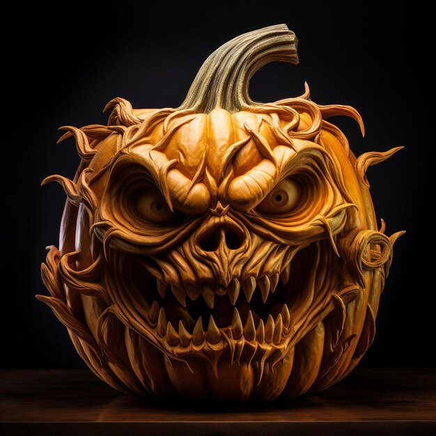 Photo a halloween pumpkin sculpture skull style