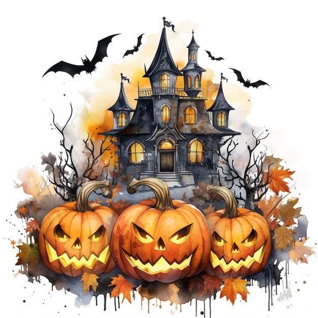 Halloween Pumpkin Skeletons Illustration Background