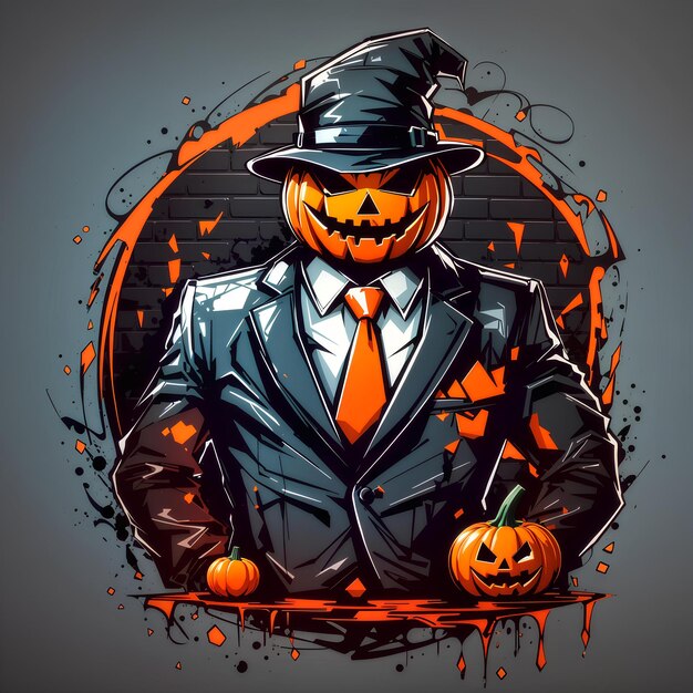 Halloween pumpkin in a suit poster design