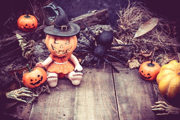Halloween pumpkin, trick or treat in autumn season