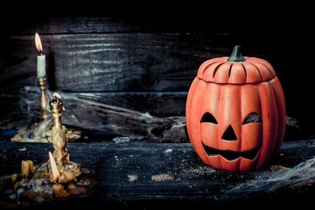 Halloween pumpkin, trick or treat scene