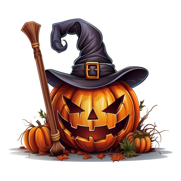 Halloween Pumpkin Vector with Broom