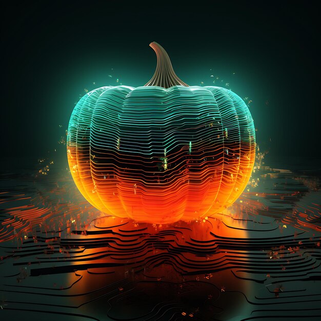 Photo halloween pumpkin vibrant colors electronic neon glitches lights and glass