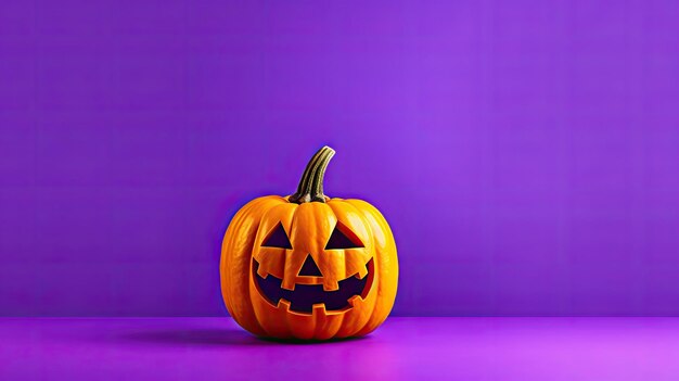 A Halloween pumpkin on a vivid purple background