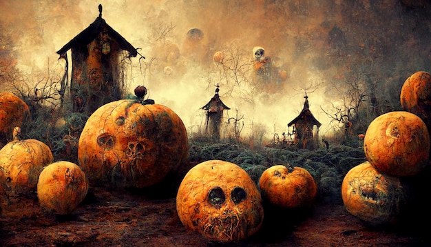 Halloween pumpkin watercolor illustration.3D illustration.Use digital paint blurring techniques.