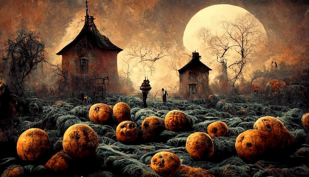 Illustrazione dell'acquerello della zucca di halloween. illustrazione 3d. utilizzare le tecniche di sfocatura della vernice digitale.