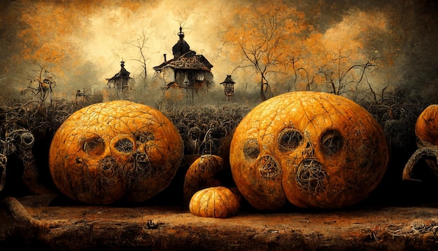 Halloween pumpkin watercolor illustration.3D illustration.Use digital paint blurring techniques.