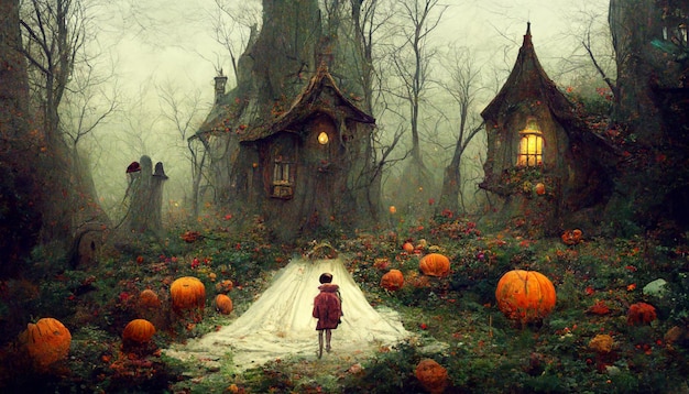 halloween pumpkin watercolor illustration.3d illustration.use digital paint blurring techniques.