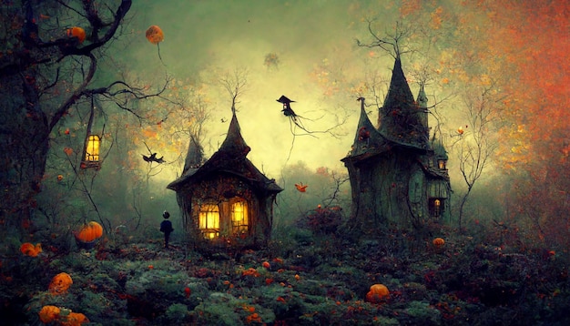 halloween pumpkin watercolor illustration.3d illustration.use digital paint blurring techniques.