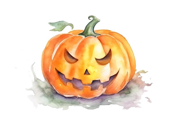 Halloween Pumpkin watercolor painting isolated on a white background Jack o lanterns head