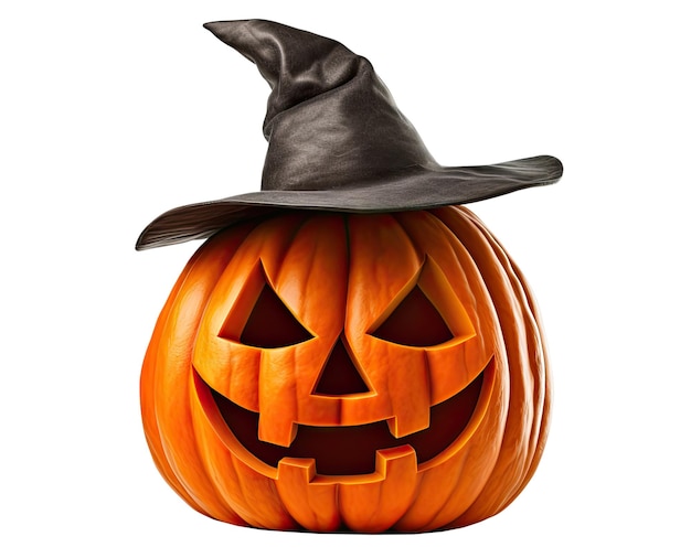 Photo halloween pumpkin wearing witch hat isolated on white background