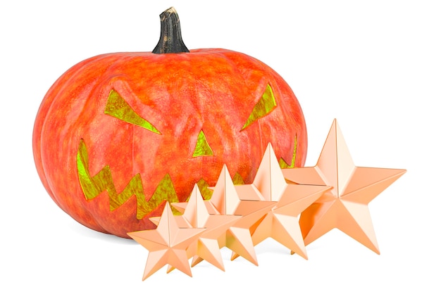 Halloween Pumpkin with 5 golden stars 3D rendering