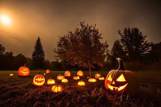 Photo halloween pumpkin with bat castle