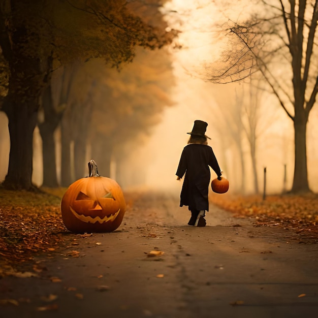 Halloween pumpkin with bat castle