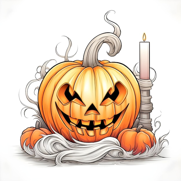 Photo halloween pumpkin with candle and smoke vector illustration