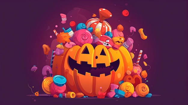 Halloween pumpkin with candy generative ai