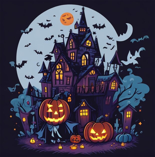 Halloween Pumpkin with Castle night Background