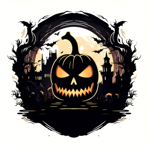 Halloween pumpkin with creepy face in spooky frame Generative AI