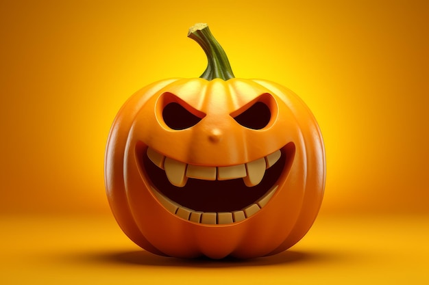 Halloween pumpkin with creepy grin image on orange background