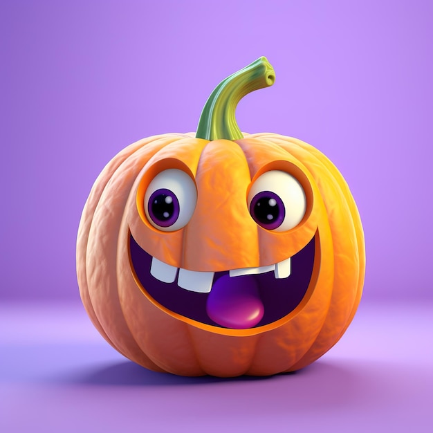 Halloween pumpkin with eyes and a smile on a light lilac background 3D