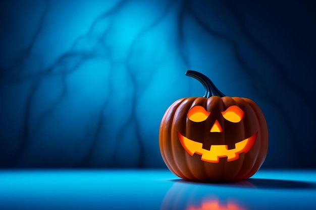 A halloween pumpkin with a face that says halloween on it