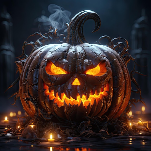 Halloween pumpkin with fire inside A very scary pumpkin Generative ai art