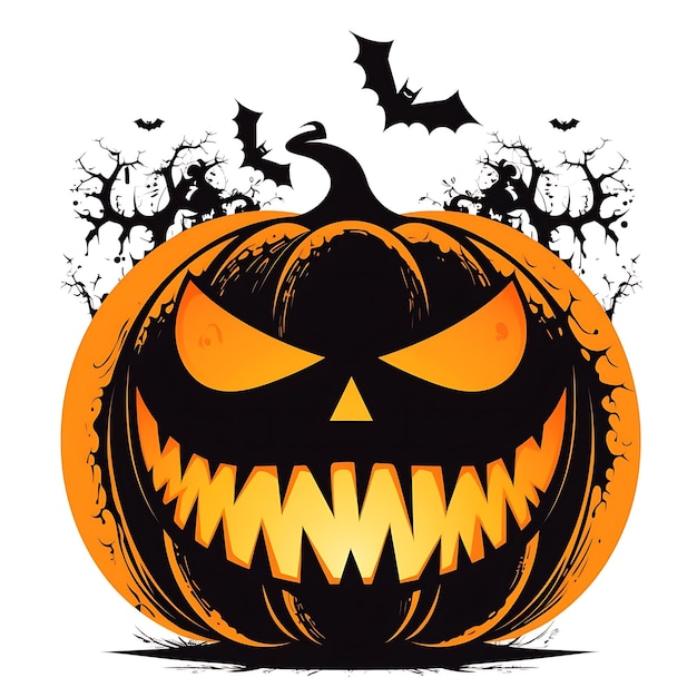 Halloween pumpkin with happy face on white background Vector cartoon Illustration