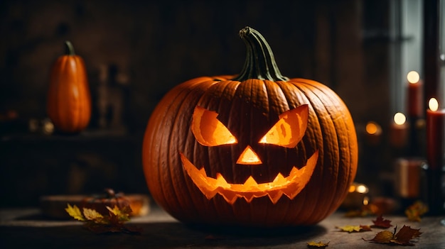 halloween pumpkin with lights and dark atmosphere