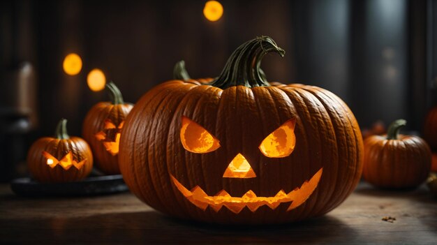 halloween pumpkin with lights and dark atmosphere