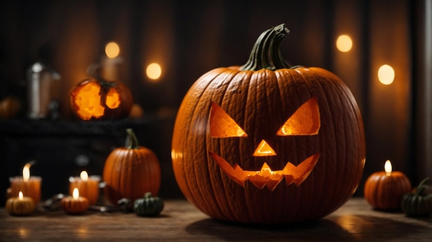 halloween pumpkin with lights and dark atmosphere