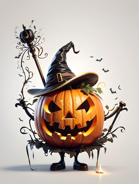 Halloween pumpkin with magic wand 8k photo