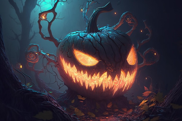 A halloween pumpkin with orange eyes and orange eyes